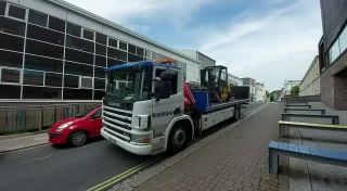 We do like a good challenge!

We where recently tasked with removing a commercial boiler from an underground plant room. 

The best option was to bring in one of our forklifts 

Feel free to get in contact with all you commercial metal recycling needs